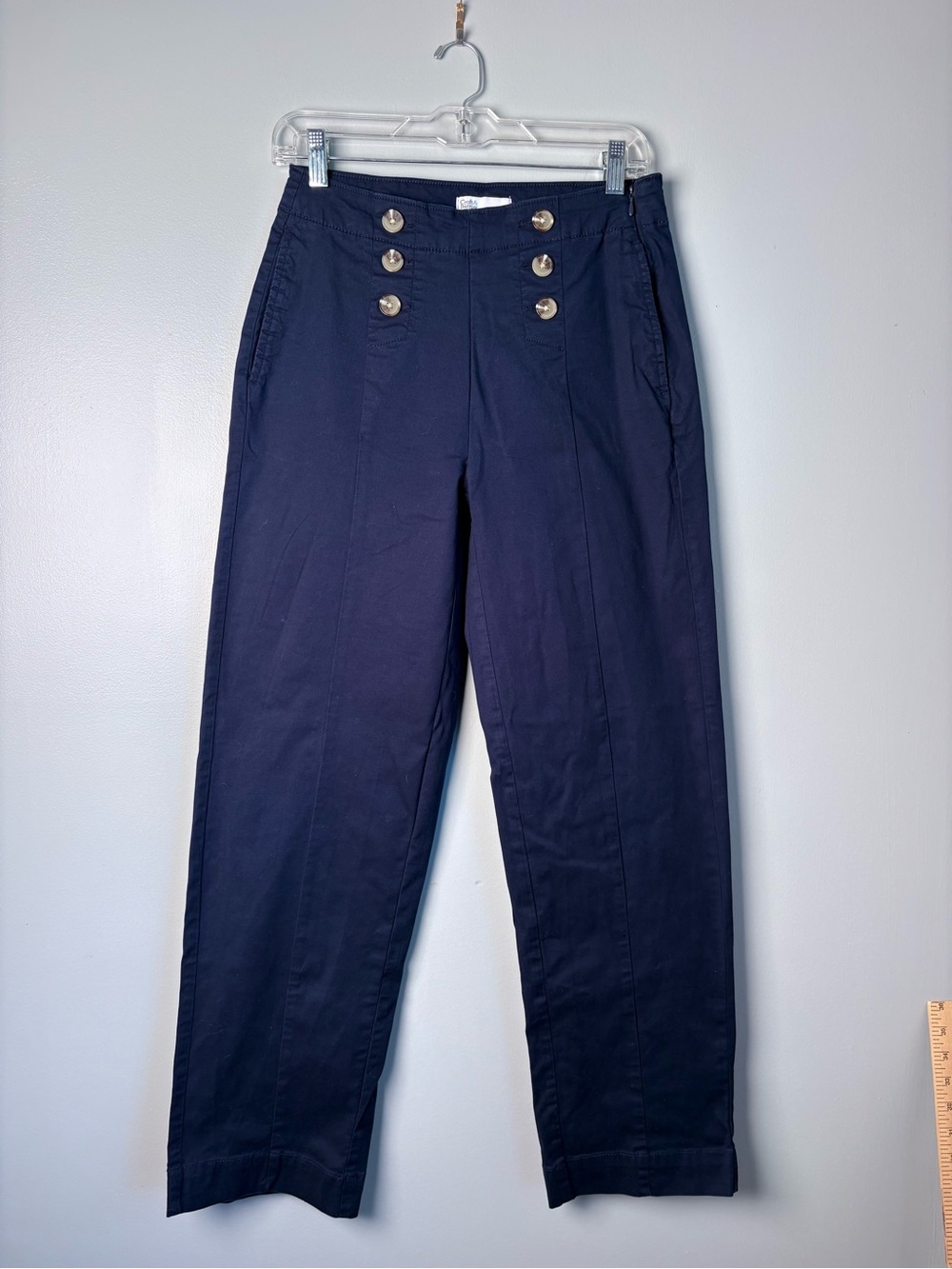 Sailor Pants High Rise Wide Leg Navy Blue Double Breasted Sz 4